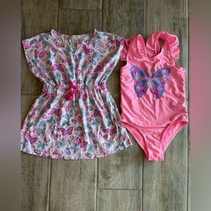 Cynthia Rowley Pink and Teal Butterfly Swimsuit & Matching Coverup